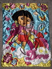 Vintage Dora The Explorer Satin Throw Blanket Multicolored Pink Back 50x40