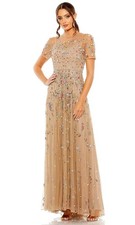 Mac Duggal Antique Gold Taupe A-line Stone-Detailed Mesh Gown Size 10 798