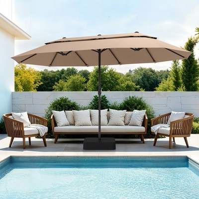 PHI VILLA 15ft Large Patio Umbrellas with Base Included, 2-Tier 15FT, Beige