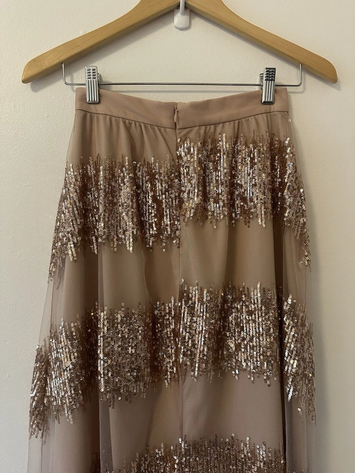 NUEVO CON ETIQUETAS Anthropologie Eva Franco Revelry Maxi Falda en Tul Rosa Rubor Lentejuelas Foto 4 de 4