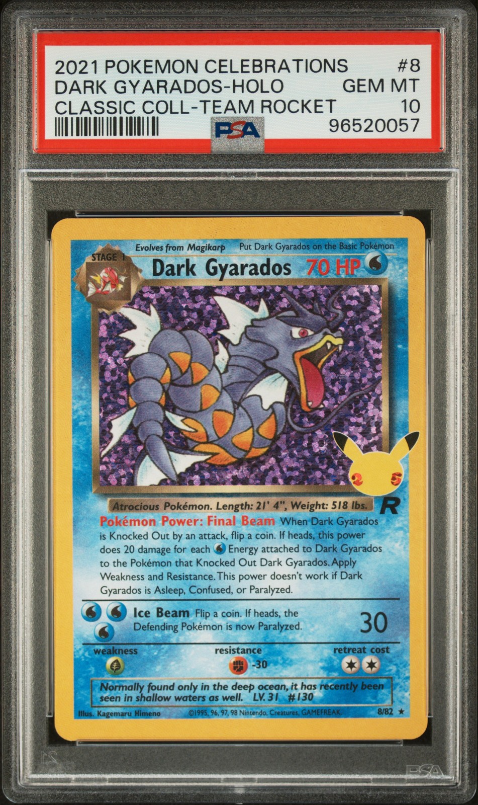 2021 POKEMON CELEBRATIONS CLASSIC COLL #8 DARK GYARADOS-HOLO PSA 10 - Main Image