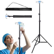 Foldable IV Pole Stand with 4 Hooks, Adjustable Height IV Stand, Tripod IV Pole