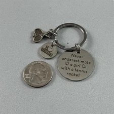 Never Underestimate A Girl With A Tennis Racket Charm Keychain Key Ring #54977