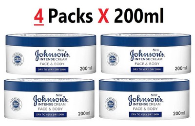 4 X Johnson's Intense Cream Face & Body Dry to Very Dry Skin 200ml Vitamin E