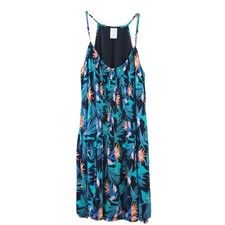 Time & Tru Tropical Floral Sundress Small Blue Orange Sleeveless Summer Dress