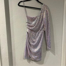Windsor Haley Sequin One-Shoulder Party Dress Lavender Pink Size S NWT HOCO Prom