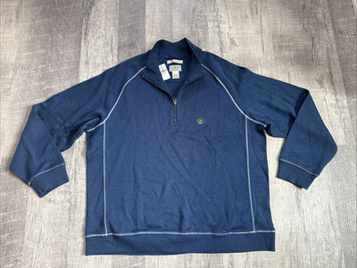 NWT LL Bean Sweater Mens XL Blue Knit Quarter Zip Heavy Cotton Pull Over