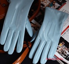 New Womens 100 Real Leather Sheepskin Winter Warm Blue Short Gloves Nine Colors