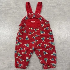 Vintage OshKosh B'gosh Vestback Overalls Cowboy Bears Red Corduroy Baby Size 18M