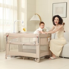 5 in 1 Pack and Play, Baby Bassinet Bedside Sleeper, Baby Playard, Bedside Cr...