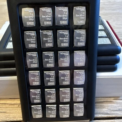 24 X 1g Silver Valcambi Suisse solid silver bars 999 Bullion In Element Card