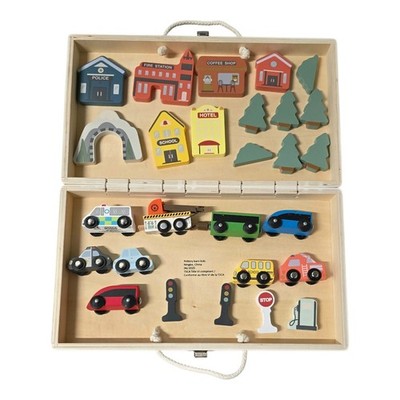 Pottery Barn Kids Wooden Town Playset - Portable Toy Suitcase & Vehicle Set 2025