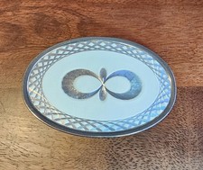 Belt Buckle Silver TONE Metal with White Design Good Condition