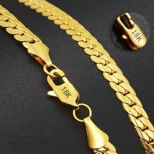 925 Sterling Silver 5MM 18K Gold Color Full Sideways Figaro Chain Necklace