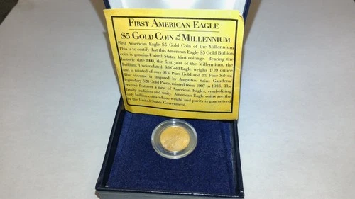 $5 First American Eagle Gold Coin Of The Millennium. Year 2000. 1/10th oz