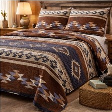Southwestern Aztec Quilt Set  Tribal Bedding Bedspread Rustic Lodge 3 Piece