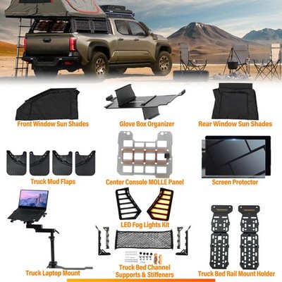 Camping Mods Kit for tacoma- SunShades/LED Fog Light/Laptop/Molle panel/ 2005-up