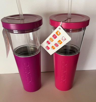 New Dunkin Donuts Spring 2024 28oz Tumblers with Straws Mixed Media Lot of 2