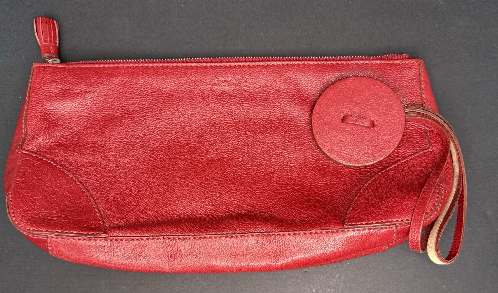 Anya Hindmarch Clutch Wristlet Pouch Red Leather Italy Zip Closure