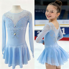 Ice skating dress Competition Figure Skating Twirling Costume blue