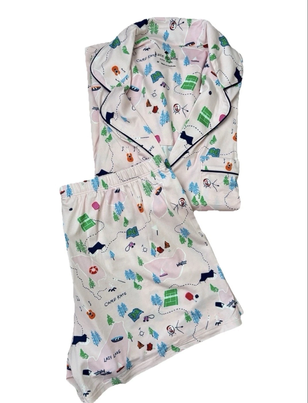 Kate Spade Camping Themed Women’s Large 2PC Pajama Set Short Sleeve Shorts NWT