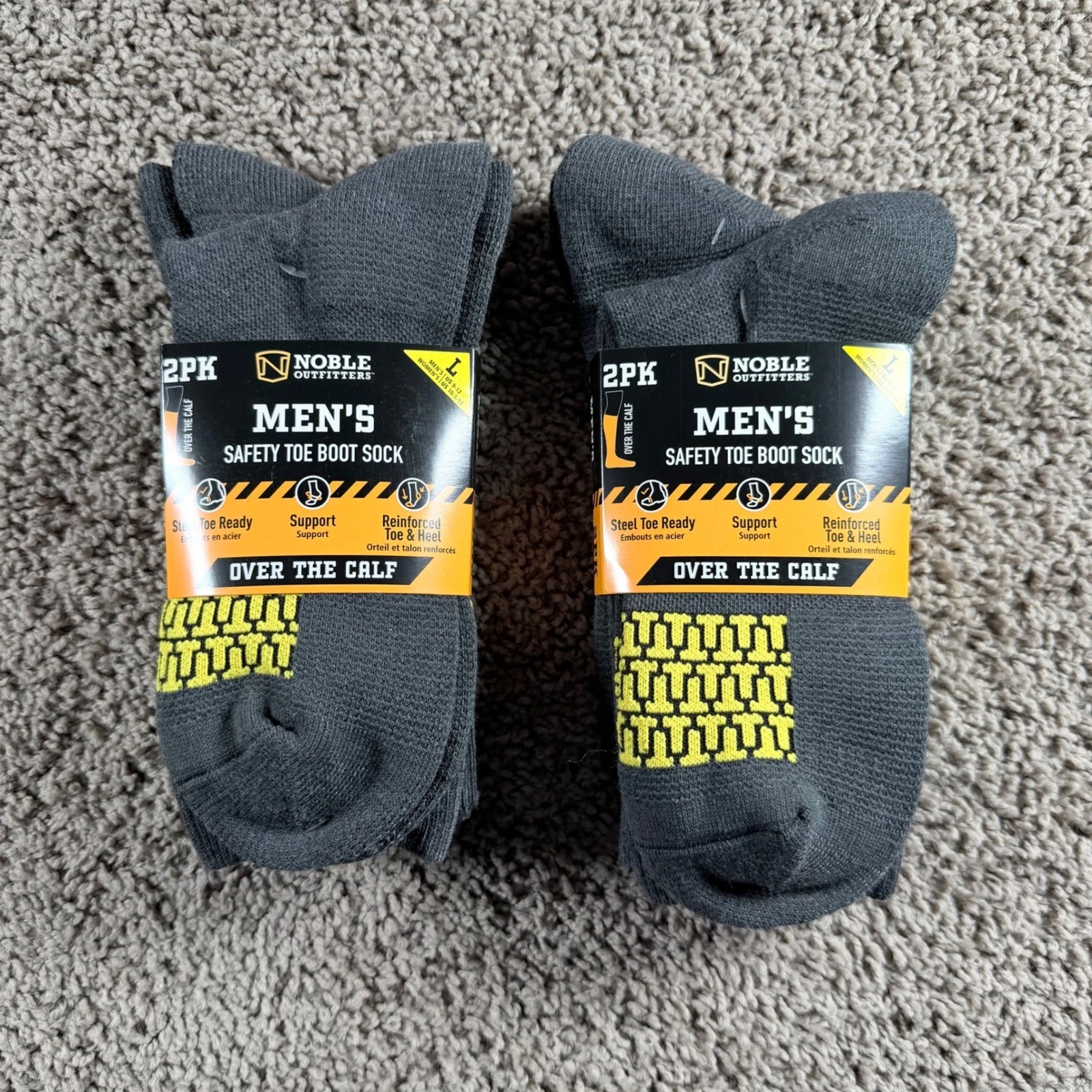 Noble Outfitters Mens Safety Toe Boot Socks 2PK Over Calf Charcoal Large utility