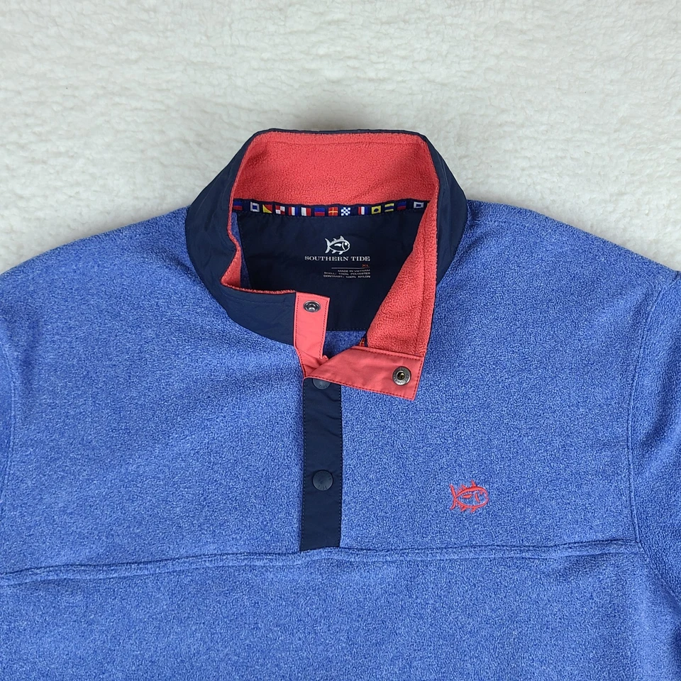 Southern Tide Sweater Mens XL Blue Quarter Zip Fleece Sweatshirt Zipper Pocket - Image 4 of 4