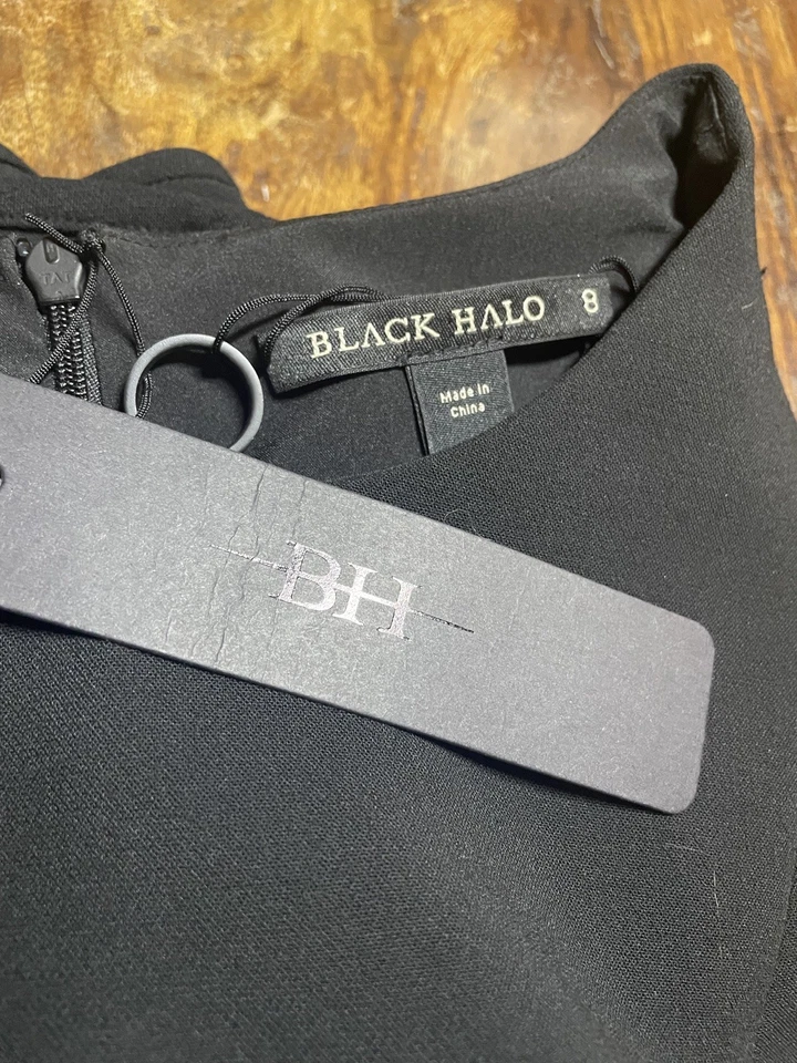 Vestido negro Halo Brooklyn mini manga acampanada nuevo con etiquetas para mujer talla 8 venta al por menor $390 Foto 3 de 4