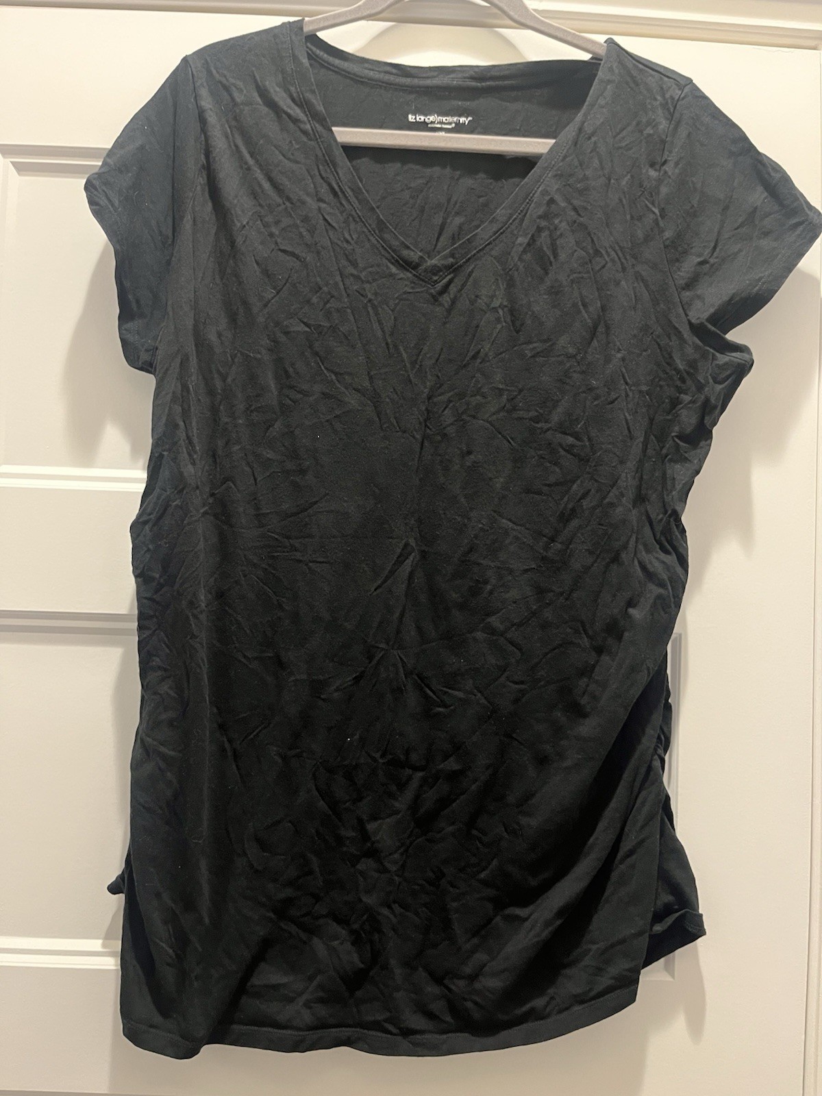 Liz Lange Women's XXL Maternity Shirt Soft Stretch Black Ruched
