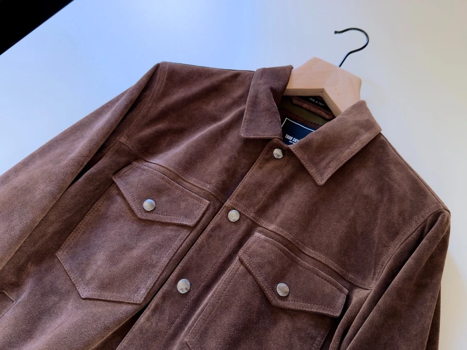 Todd Snyder Italian Suede Snap Dylan Jacket in Rich Brown Size M, NEW w/ Tags - Image 3 of 4