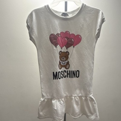 Moschino Girls 8 Fit & Flare Cotton Jersey SS Short Teddy Bear Heart Logo