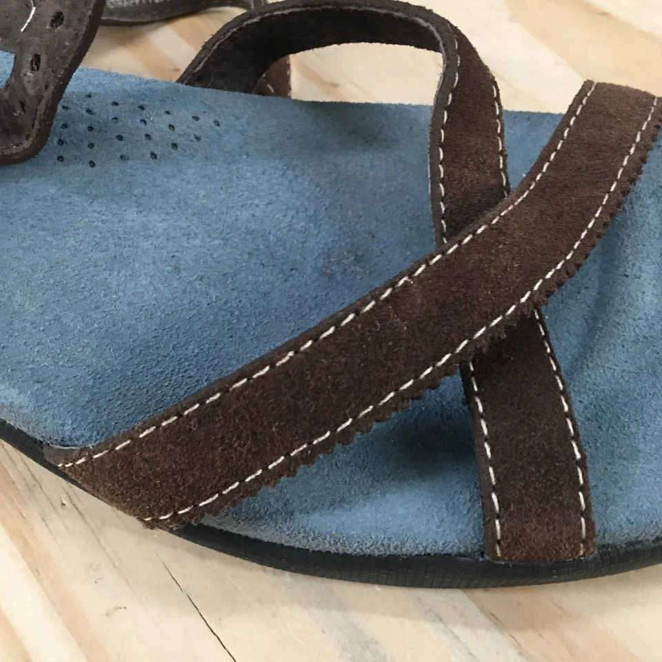 Simple Sandals Womens 8.5 Casual Open Toe Strappy Slingback Brown Blue Suede - Image 4 of 4