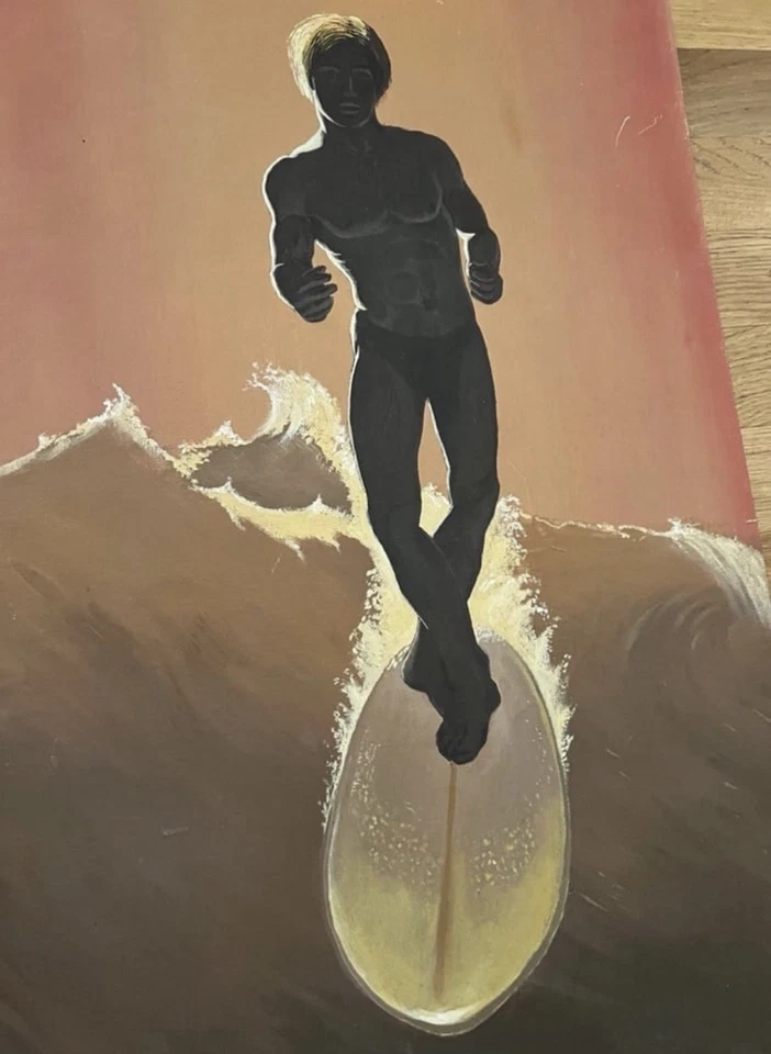 Vintage Oil Painting 1971 Sunset Surfer Original Artist 15’x30’ Signed Foto 3 de 4