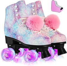 Roller Skates Women Men Light-Up Wheels Double-Row Rollerskates High-Top PU