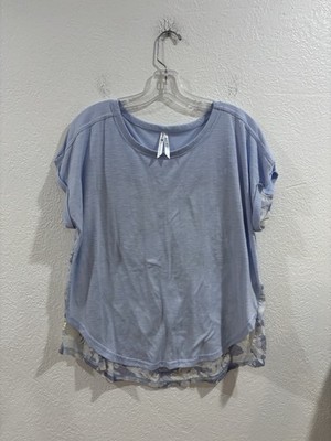 Seven7 Light Blue Dolman Top With Floral Back, Size Medium