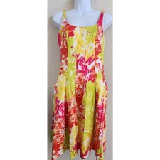 American Living Orange Pink Lime Green Fit N Flare Dress 4 Lightweight Lined