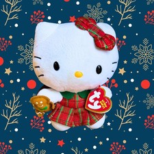 TY Hello Kitty Plaid Christmas Gingerbread Plush, Sanrio, 2014, 6,  with Tags