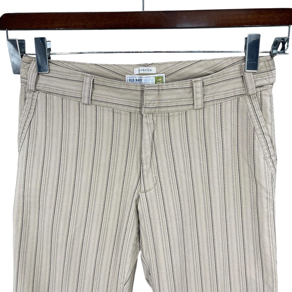 Pantalón Vintage Antiguo Azul Marino Mujer Talla 12 Marrón Y2K Tiro Bajo Elastizado Rayas Pantalón Foto 3 de 4