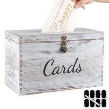 Wood Wedding Card Box White Rustic Money Case With Lock Envelope Holder