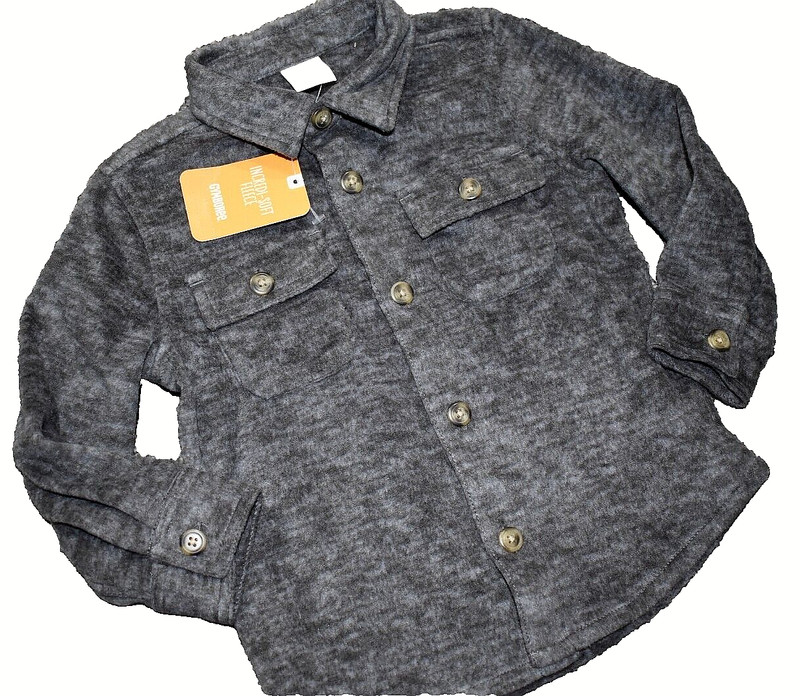 E5 NWT 18-24M GYMBOREE Boys Incredi-Soft Gray Fleece Button Up Shirt