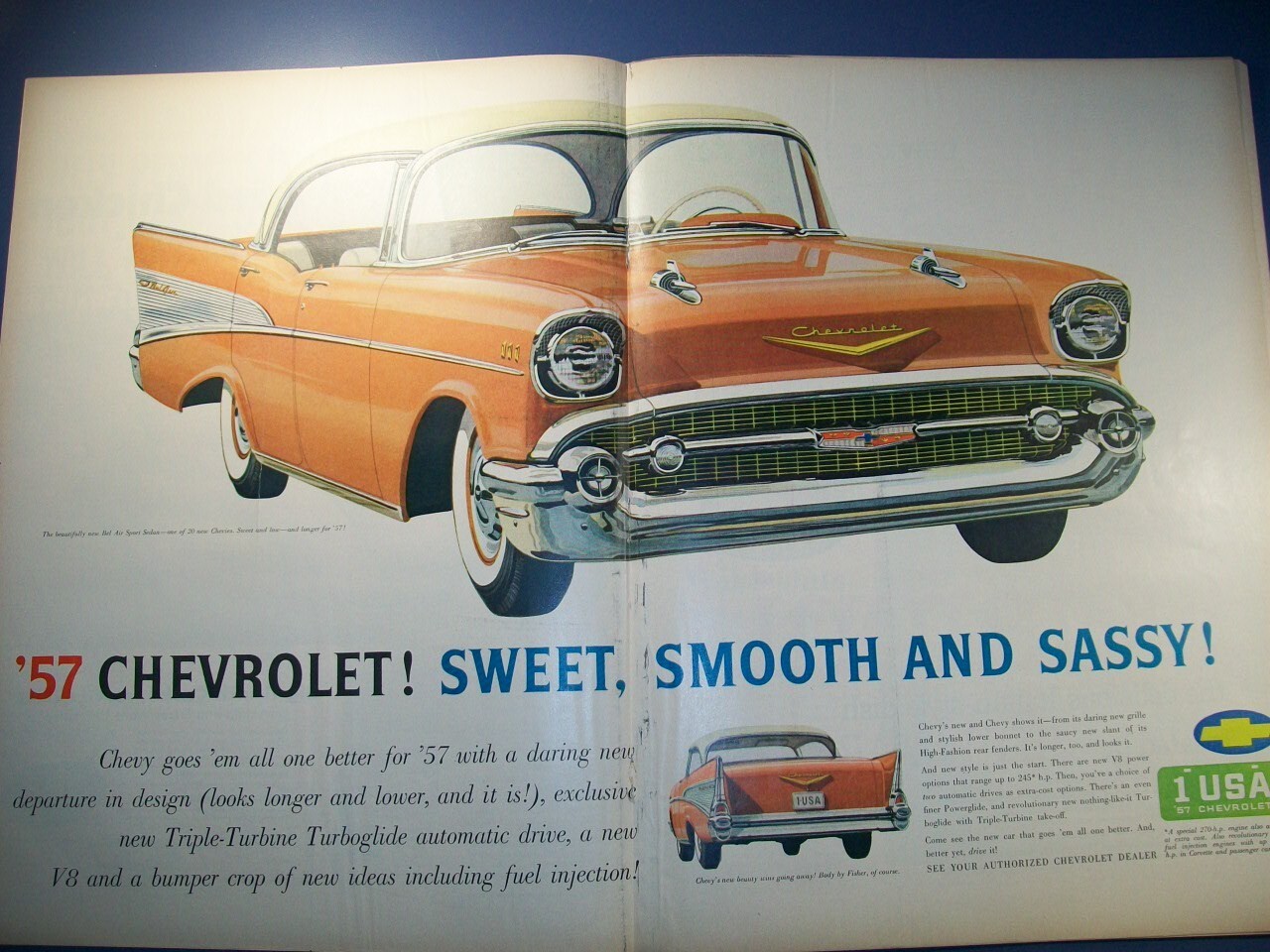 1957 Chevy Chevrolet Bel Air large-mag centerfold ad-"Sweet smooth & sassy!"