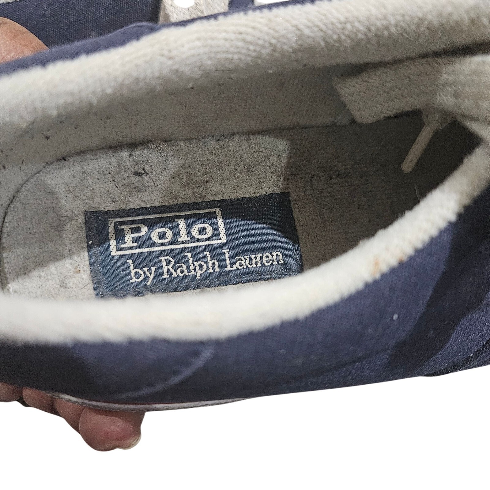 Polo Ralph Lauren Navy Blue Canvas Sneakers With Red Accents & White Laces Size thumbnail 3