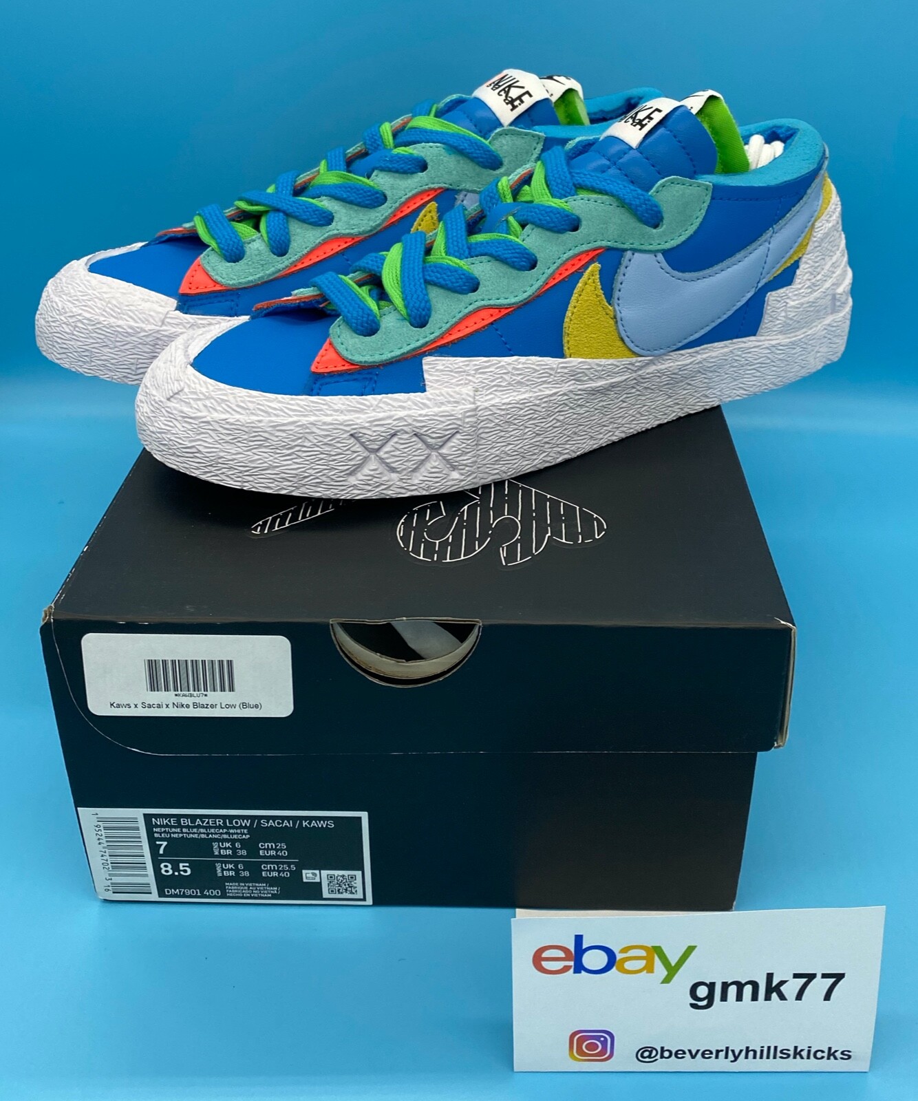 SACAI X NIKE Nike Blazer Low x KAWS x Sacai Neptune blu 2021 DM7901 400 nuovissima DS
