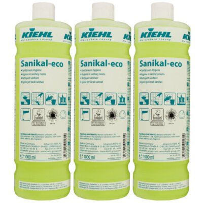 Kiehl Sanikal Eco 3 x 1 Liter Sanitärreiniger löst Kalk- und Seifenrückstände