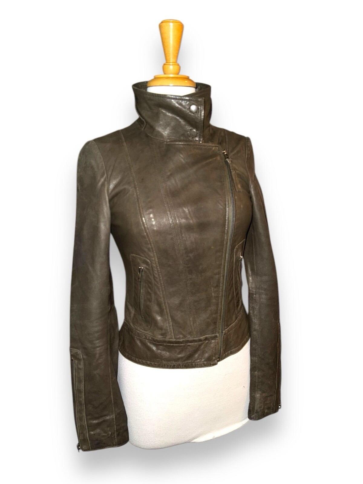 MACKAGE for Aritzia The Kenya Genuine Leather Moto Jacket Olive Green size XS image 3