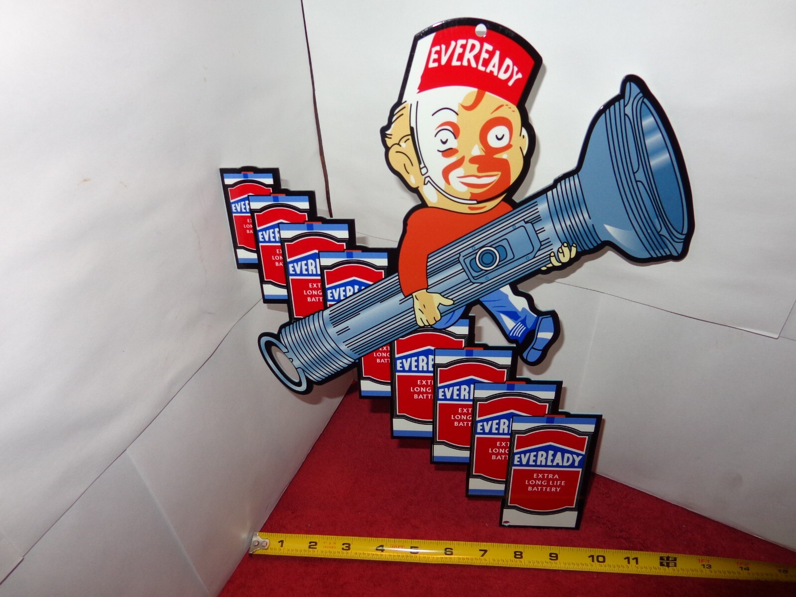 10 x 14 in EVEREADY X LONG LIFE BATTERY BOY ADV. SIGN HEAVY DIE CUT METAL #Z 210