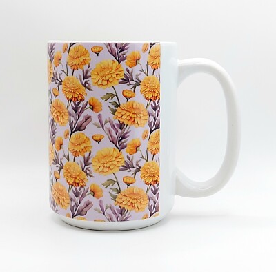 Beautiful Marigold Garden Coffee Tea Mug Cup Ceramic 15 Oz Ceramic by Mugzan