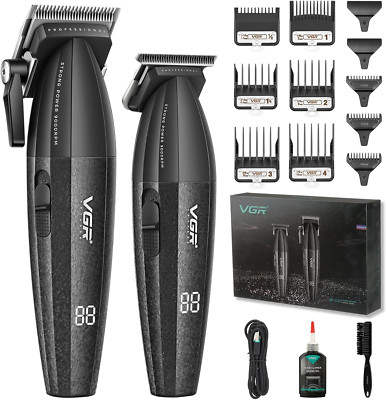 640 Professional Cordless Hair Clippers Set with LED Display - Black