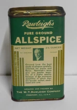 T3 Vintage Rawleigh’s Allspice Tin With Contents/Full 3 1/4 oz Advertising Spice