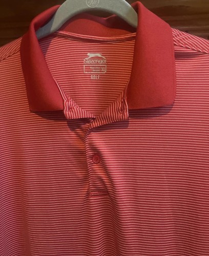 Slazenger Golf Men’s Size XL Dark Red Short Sleeve Polo Shirt Striped Collared - Picture 2 of 7